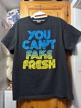 Delta Pro Weight Black Tee with Bright Blue & Yellow Graphic